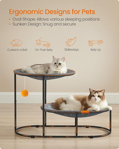 Feandrea 2-Tier Elevated Cat Hammock Bed, Breathable Furniture for Multi-Cat Households Indoor and Outdoor, with Removable Washable Mesh, Steel Frame, for Summer, Dove Gray UPCB012G01