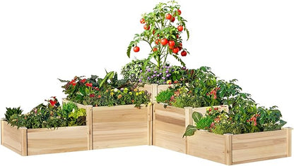 AMERLIFE 3-Tier Raised Garden Bed for Outdoor Gardening, Fir Wood Planter Box with Dividers, Tool-Free Assembly, Garden Box Perfect for Vegetables, Herbs, and Flowers