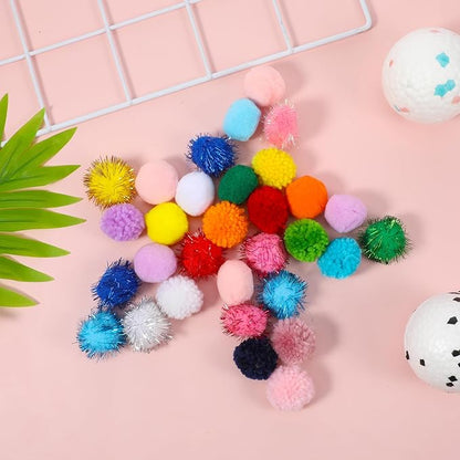 30 Pcs Cat Pom Pom Balls Assorted Color Sparkle Ball for Indoor Cats, Interactive Cats Toys Fuzzy Cat Balls Tinsel Glitter Chase Poms Poms Ball for Exercise and Entertainment