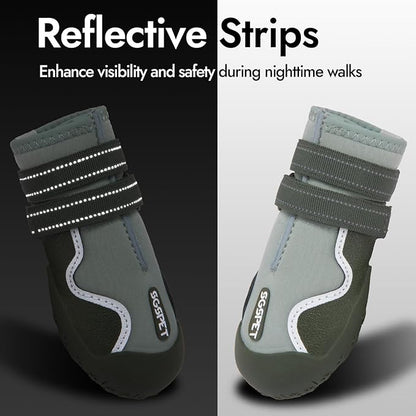 Dog Shoes, Waterproof Dog Boots & Paw Protectors with Anti-Slip Sole, 4pcs/Set Pet Dog Booties, Reflective Dog Shoes for Small Medium Large, Winter Snowy Summer Hot Pavement (Green, 5# (M))