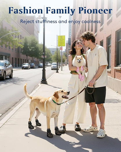 Dog Shoes for Hot Pavement, Breathable Dog Boots Paw Protectors with Adjustable Straps & Non-Slip Sole, Easy On & Off, Waterproof, Easy-Cleaning (Pink, L)