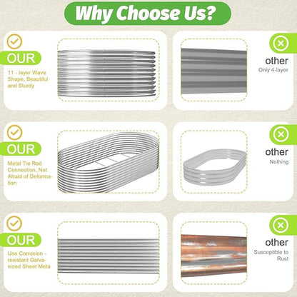 FRIZIONE 2pcs Tall Galvanized Raised Garden Bed Outdoor,Steel Garden Bed for Vegetables,Above Ground Garden Box for Flower,Metal Raised Beds for Gardening