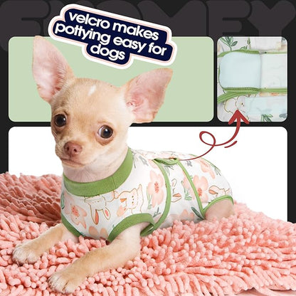 FUAMEY Dog Recovery Suit Male,Dogs Surgery Neuter Suits Puppy Spay Shirts for Female Protect Dog's Skin Anti Licking Abdominal Wounds Doggie Onesie Pet Bodysuit Alternative to Cone Rabbit Flower XXL