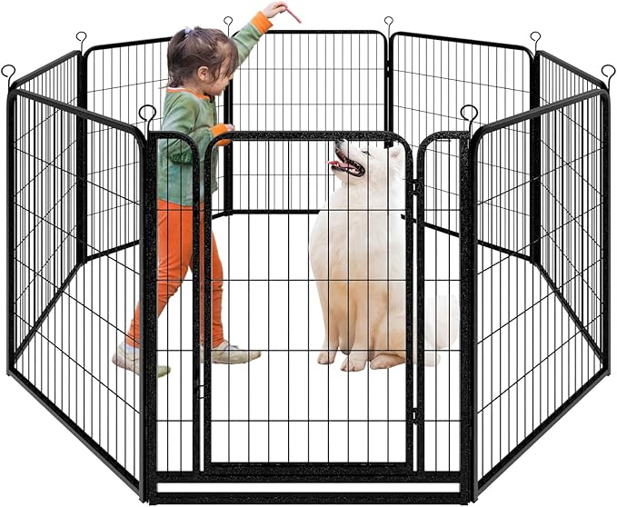Dog Playpen Outdoor Extra Wide 8 Panels Heavy Duty Dog Fence 40" Height Anti-Rust with Doors Portable for RV Camping Yard, Total 21FT, 35 Sq.ft, Snowy Black