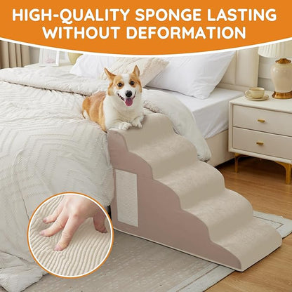 Dogs Steps for Bed, Dog Stairs for Small Dogs, 2-Step Dog Ramp for Bed, Couch, Sofa, and Chairs, Non-Slip Bottom Design, Cat Scratching, High Density Foam Portable Pet Step, Indoor, Beige