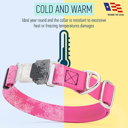 Dogline Biothane Waterproof Dog Collar with Herm Sprenger Stainless Steel Quick Release Buckle – Heavy Duty Tactical Durable Collar for Dogs – Comfortable and Safe Pet Collar, W 1" L 15-25", Pink