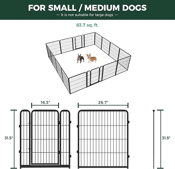 FXW Homeplus Unleashed Indoor Dog Playpen - Stress-Free and Safe Play, Heavy Duty 32 Inch 16 Wire Panels Dog Pen for Small and Medium Dogs, Black│Patented