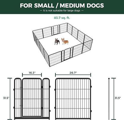 FXW Homeplus Unleashed Indoor Dog Playpen - Stress-Free and Safe Play, Heavy Duty 32 Inch 16 Wire Panels Dog Pen for Small and Medium Dogs, Black│Patented