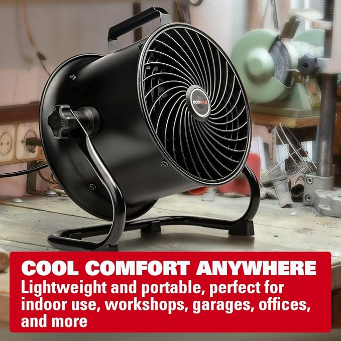 10-Inch High-Velocity Drum Air Circulator Fan, Heavy-Duty Shop Fan with 3-Speed & 360° Tilting Floor Fan for Warehouse, Industrial, Workshop