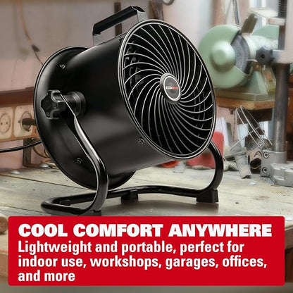10-Inch High-Velocity Drum Air Circulator Fan, Heavy-Duty Shop Fan with 3-Speed & 360° Tilting Floor Fan for Warehouse, Industrial, Workshop