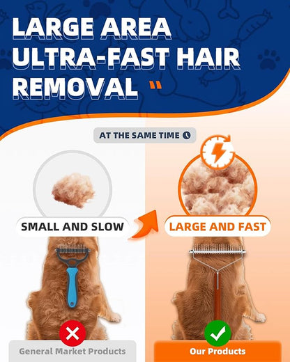 Extra Large 2-Sided Undercoat Rake for Dogs & Cats, Dog Brush for Shedding Remove Mats, Dematting Comb, Safe&Gentle Grooming Brush for German Shepherds Medium to Long-Haired Pets,Premium Wooden Handle