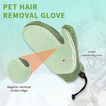 2 in 1 Pet Fur Glove & Cat Hair Remover Glove, Dog Grooming Glove Brush for Shedding, Massage, Efficient Pet Hair Remover Mitt for Couch, Carpet [Green/Single]