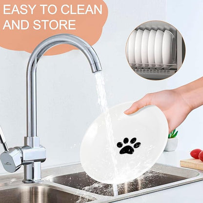 6 Pack Cat Food Bowl, Ceramic Cat Bowls, Anti Whisker Fatigue Cats Bowl Set,5.5 Inches Shallow Wide Kitten Plates for Food and Water (Cat's Paw Style)