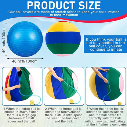 40inch Giant Herding Ball with Ball Cover Anti Burst Please Watch VCR for How to Inflation Horse Toys for Horses Stall Entertainment Play, Pump Included (Mixed Color,Classic)