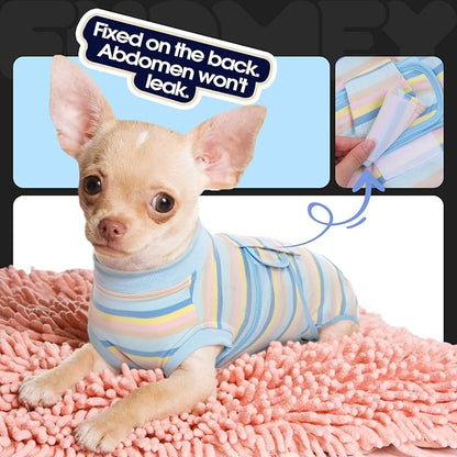 FUAMEY Recovery Suit for Dogs After Surgery,Soft Breathable Dog Bodysuit E-Collar & Cone Alternative Surgical Suit,Male Female Dog Neuter Spay Suits Anti Licking Wounds Onesie Blue Yellow Stripes L