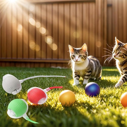 Electric Cat Toy - Automatic Rolling cat Toy with Motion sensors, Designed for Indoor Cats, Suitable for Solo Play (USB Rechargeable) (Greener)