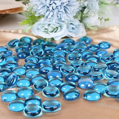 FUTUREPLUSX 1LB Light Blue Flat Glass Marbles, Glass Pebbles Vase Fillers for Centerpieces, Fish Tank for Aquarium Gravel Decor Table Scatter Art Craft