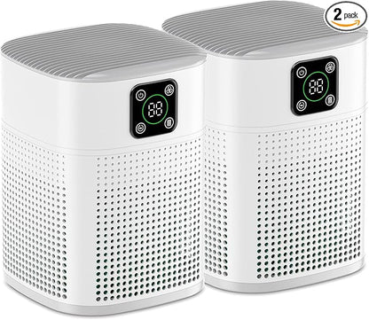 2 Pack Air Purifiers for Home Bedroom up to 650ft², Honeyuan H13 HEPA Air purifier with 360°Air Intake, 3 Fan Speeds, White