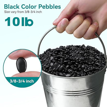 10 lbs Black Pebbles for Indoor Plants, 3/8" Small Rocks for Plants Indoor, Succulent, Bamboo, Vase, Decorative Black River Rocks Pea Gravel, Highly Polished