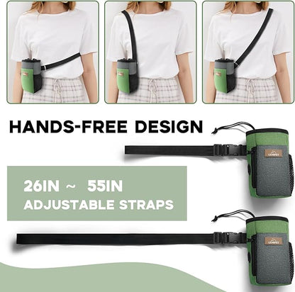 Dog Treat Pouch Training Behavior Aid, Dog Treat Training Bag for Dog Walks Outdoor Activities Travel, Built-in Poop Bag Dispenser 3 Ways to Wear