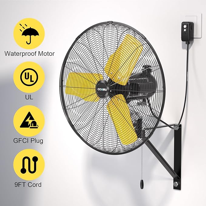 9000 CFM 24" Outdoor Oscillating Wall Fan with 2 Pack, High Velocity 3-Speed Waterproof Professional Outdoor Fan, Heavy Duty Industrial Wall Mount Fans for Commercial, Garage, Warehouse, UL Listed