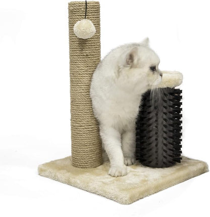 Amazon Basics Cat Scratcher - Indoor Classic Single Cat & Kittens Scratching Post with Brush, Small (16.5" H) - Beige