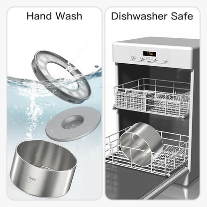 2L No Spill Water Bowl for Dogs, Double-Wall Stainless Steel with Splash-Proof Paws Lid and Floating Disk, Non-Slip Base, Easy to Clean Slow Water Feeder for Small Medium Dogs