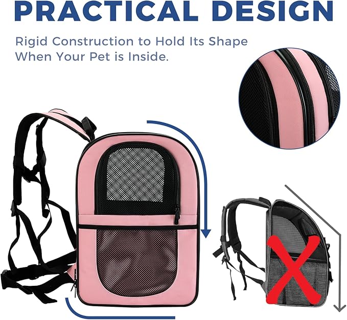 Apollo Walker Dog & Cat Carrier Backpack for 4-15lb Pets - Ventilated Safe Design with Padded Back Support, Breathable Mesh Pet Backpack for Hiking, Travel, Outdoor (Pink)
