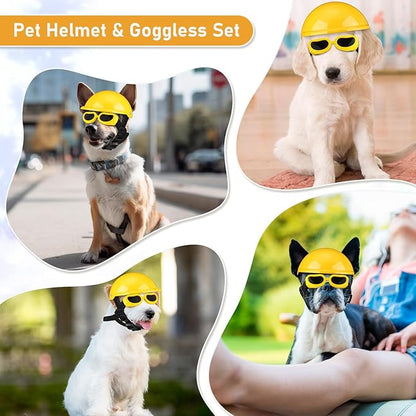 Frienda Dog Helmet and Goggles, UV Protection Doggy Sunglasses and 4 Inch Padded Puppy Motorcycle Helmet Adorable Dog Goggles with Adjustable Belt for Small Dogs Puppy Riding (Yellow,L)