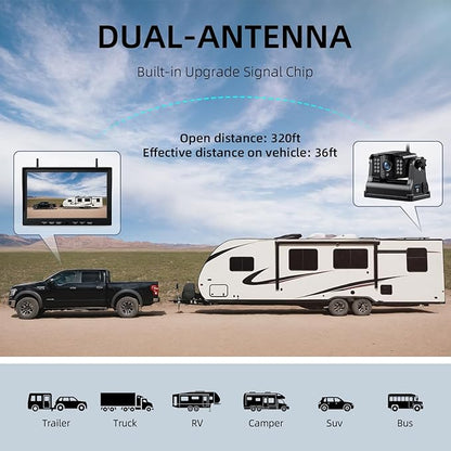 eRapta 4 Wireless Backup Camera Magnetic: 10.1" IPS Full-Size DVR Monitor, Install-Free RV Camera System with IR Night Vision, Built-in 9600mAh Battery for RV/Camper/Truck/Trailer/Tractor ACT104