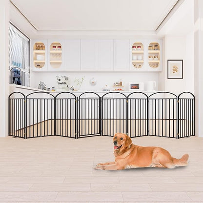8 Panles Full Matel Freestanding Dog Gates with Door, 192"Extra Wide 36"Tall Free Standing Dog Pet Gate for Indoor & Outdoor. Foldable Pet Fences for Doorways, House, Stairs, Porch, Deck, Yard