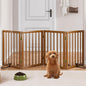 Freestanding Pet Gate Foldable 4 Panel Dog Gate Walnut Dog Gates for Stair Doorways House Indoor (2 Support Feet Included)