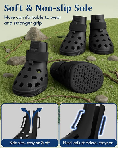 Dog Shoes for Hot Pavement, Breathable Dog Boots Paw Protectors with Adjustable Straps & Non-Slip Sole, Easy On & Off, Waterproof, Easy-Cleaning (Black, L)