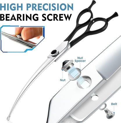 Dragon Creek 8" Downward Curved Dog Grooming Scissors Shears for Grooming Face and Paws Safety Round Tips Shears Trimming Cutting Scissors for Dog Cat Pet Black