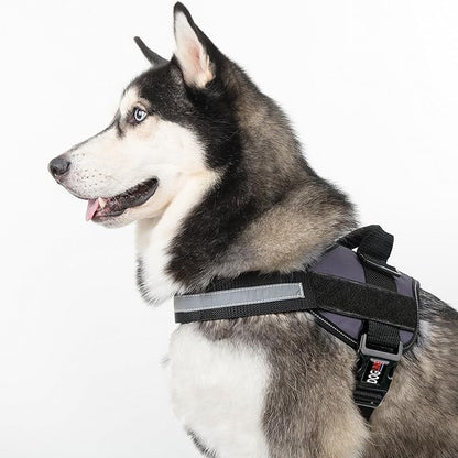 Dogline Dog Harness, Reflective No-Pull Adjustable Vest with Handle for Walking, Training, Breathable, No - Choke Harness for Small, Medium or Large Dogs Room for Patches Girth 15 to 18 in Grey