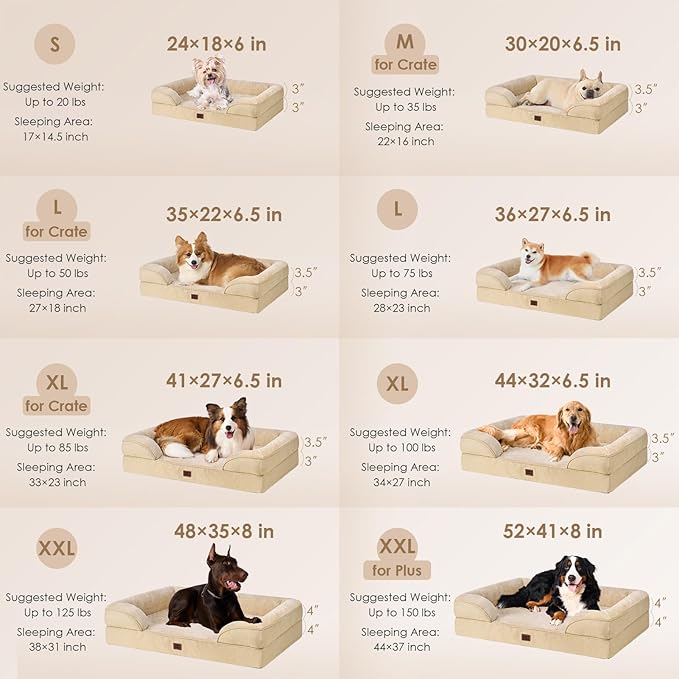 EHEYCIGA Orthopedic XL Dog Beds, Waterproof Memory Foam Dog Bed for Extra Large Dogs, Non-Slip Bottom and Egg-Crate Foam Big Pet Couch Bed with Washable Removable Cover, Graige