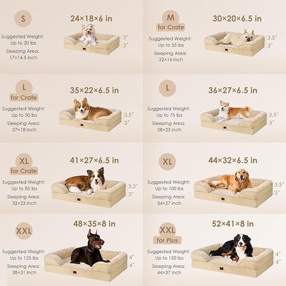 EHEYCIGA Orthopedic Dog Beds for Extra Large Dogs, Waterproof Memory Foam XXL Dog Bed with Sides, Non-Slip Bottom and Egg-Crate Foam Big Pet Couch Bed with Washable Removable Cover, Greige