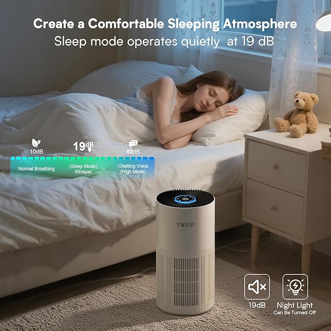 Air Purifiers for Home Large Room up to1600 ft², VNIUP H14 True HEPA Air Purifier for Bedroom, PM 2.5 Display Air Quality Sensor Air Cleaner for for Home Pets Dorm Room Bedroom Office, ZQA-6000A