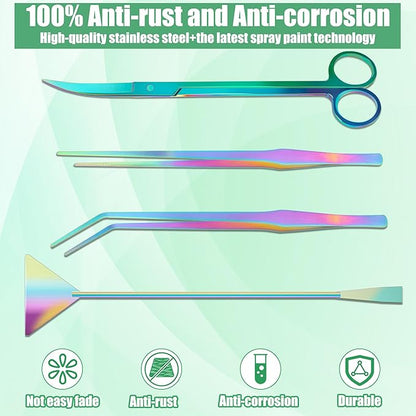 Aquarium Aquascape Tools Kit, 4 in 1 Anti-Rust Aquatic Plant Aquascaping Tool Stainless Steel Black Tweezers Scissors Spatula for Aquarium Tank Clean Fish Tank Aquascape Accessories Set