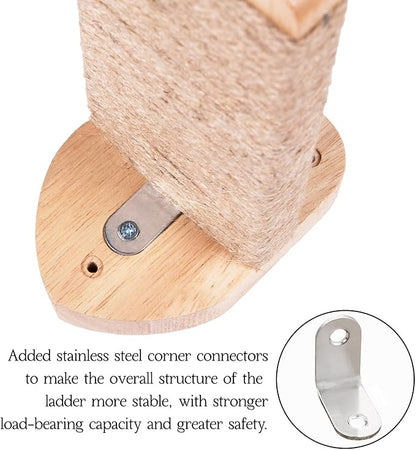 3pcs Cat Wall Steps, Climbing Mounted Furniture, Shelves With Hemp Rope Covered, Solid Wood Ladder for Playing and Climbing (Standard-Wood)