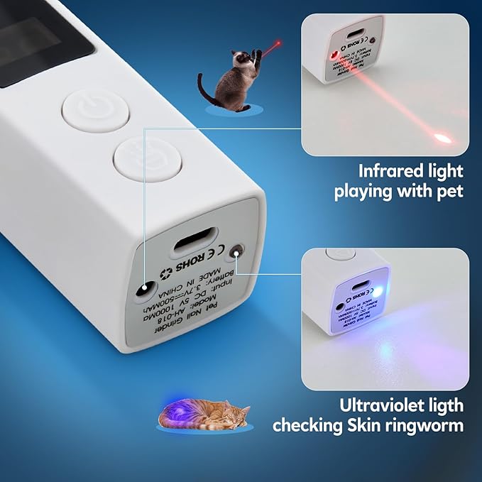 Dog Nail Grinder with 4-Speeds,Pet Claw Trimmers with 2 Modes Lighting UV, Nail Clippers for Small Medium and Large Dogs and Cats, Animal Nail Care,Grooming (White)