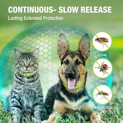 EcoVenger Flea & Tick Collar Repellent 2-Pack Green, Fits Both Dogs & Cats, Built-in Pant-Based Formula Strong Repellency Slow Release, Lasting Deterrence and Protection, Pleasant Aroma, Waterproof