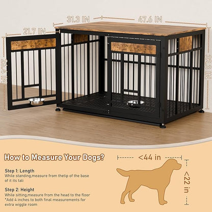 48 Inch Heavy Duty Dog Crate Furniture for Large Dogs, Decorative Pet House End Table, Extra Large Wooden Cage Kennel Furniture Indoor