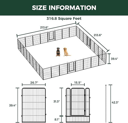 FXW Rollick Unleashed Dog Playpen for Indoor, Yard, RV Camping, 40 inch 32 Panels for Medium and Large Dogs, Black│Patented