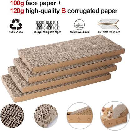 4 Packs in 1 Cat Scratch Pad with Box, Cat Scratcher Cardboard,Reversible,Durable Recyclable Cardboard, Suitable for Cats to Rest, Grind Claws and Play with Scratch Box