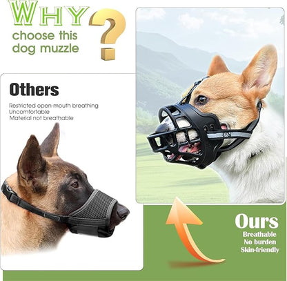 Dog Muzzle, Breathable Basket Muzzles for Small Medium Large Sized Dogs, Adjustable Humane Cage Mouth Cover for Grooming Biting Chewing, Allows Panting and Drinking (Soft Rubber, S)
