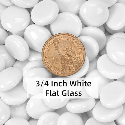 10LB White Flat Glass Marbles for Vases, Gemstone Beads Vase Filler Decorative Glass Pebbles for Fish Tank, DIY Crafts, Aquarium Decor Rocks