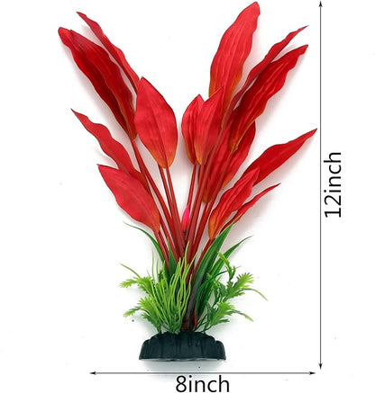 ALEGI Silk Aquarium Plants, 12 Inch Artificial Silk Plants Decorations for Fish Tank,Aquarium Décor Plastic Plants (Red, 2 Pack)