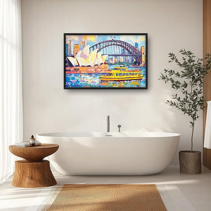 Extra Large Sydney Opera House Framed Wall Art for Living Room,Oversized Abstract Harbour Bridge Cityscape Pictures Wall Decor,Canvas Print Painting Modern Artwork Bedroom Office Bathroom 36L" x 24W"