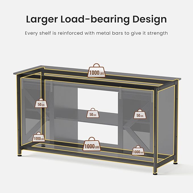 55-75 Gallon Aquarium Stand Heavy Duty Steel Frame, Fish Tank Cabinet with Accessories Storage for Reptile Terrarium & Turtle Tank - 1000lbs Capacity (Grey)